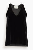 Forte Forte Plain Velvet V Neck Top in Noir