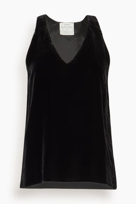 Plain Velvet V Neck Top in Noir