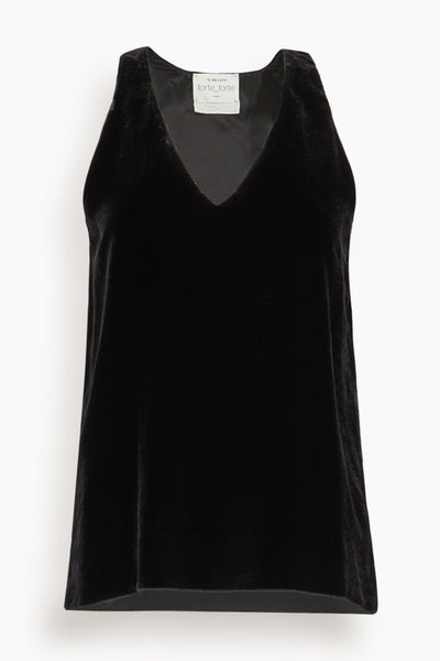 Plain Velvet V Neck Top in Noir