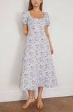 Markarian Casual Dresses Elora Ikat Puff Sleeve A-Line Midi Dress in Blue and Pink Floral Markarian Elora Ikat Puff Sleeve A-Line Midi Dress in Blue and Pink Floral