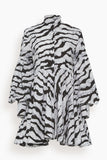 Studio 189 Tops Hand-Batik Cotton Blouson Sleeve Mini Dress in Black/White