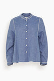 Toast Embroidered Cotton Linen Chambray Shirt in Chambray Blue