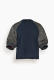 Sacai Nylon Twill x Cotton Jersey T-Shirt in Navy x Dark Khaki