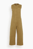 Toast Sleeveless Cotton Twill Jumpsuit in Olive Leaf