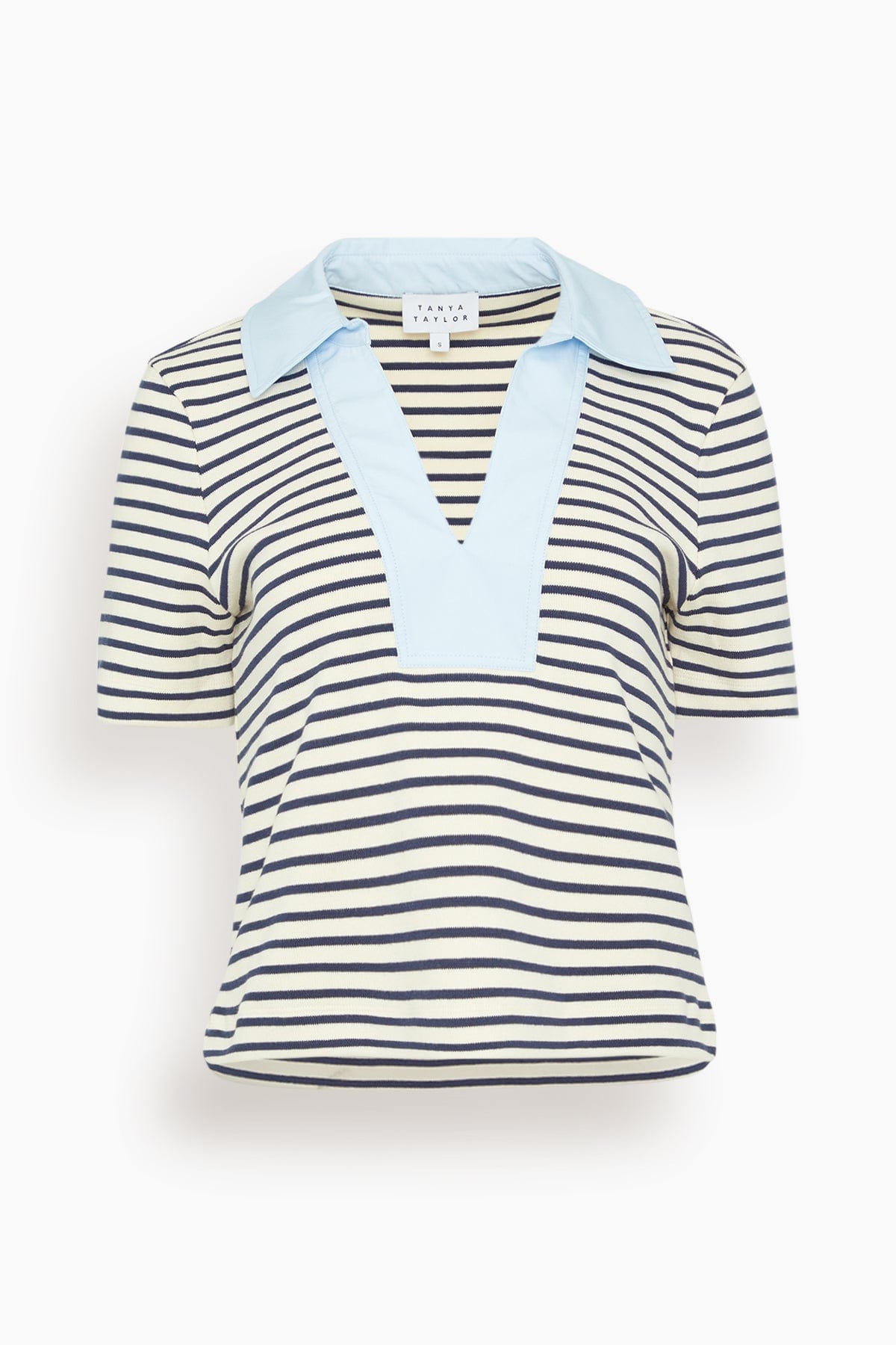 Tanya Taylor Melanie Top in Cream/Maritime Blue Thin Stripe