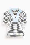 Tanya Taylor Melanie Top in Cream/Maritime Blue Thin Stripe