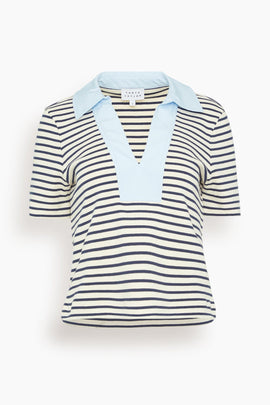 Melanie Top in Cream/Maritime Blue Thin Stripe
