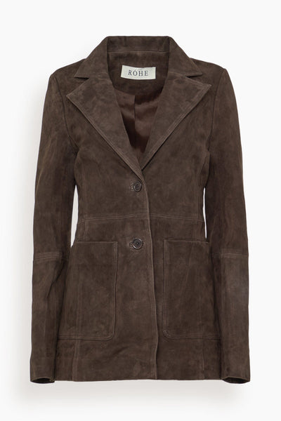 Suede Cinched Blazer in Dark Chocolate