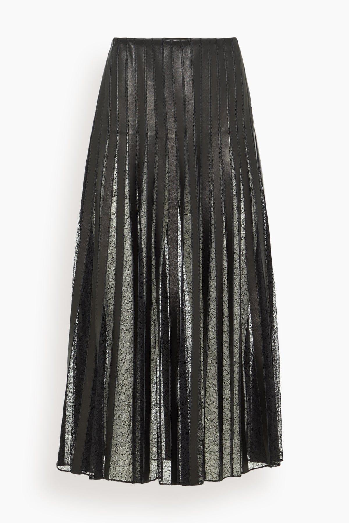 Brandon Maxwell The Alix Skirt with Leather Strip Embroidery in Black