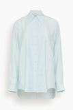 Tibi Silk Voile Easy Pintucked Shirt in Ice Blue