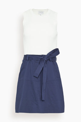 Vanessa Dress in White/Maritime Blue