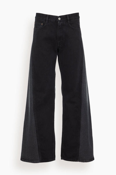 Half and Half Denim Trousers in Black/Grey