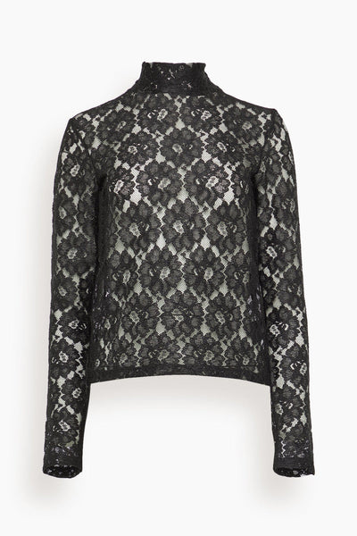 Lace Turtleneck Top in Black