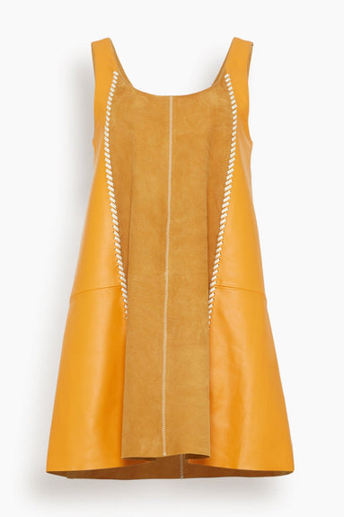 Marni Dresses Suede and Nappa Patchwork Shift Dress in Orange/Tan