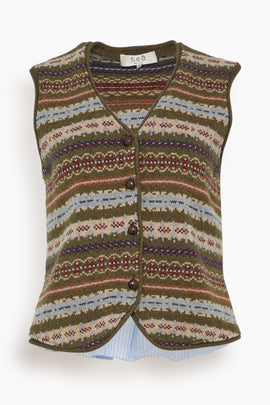 Ciara Fair Isle Knit Combo Vest in Olive