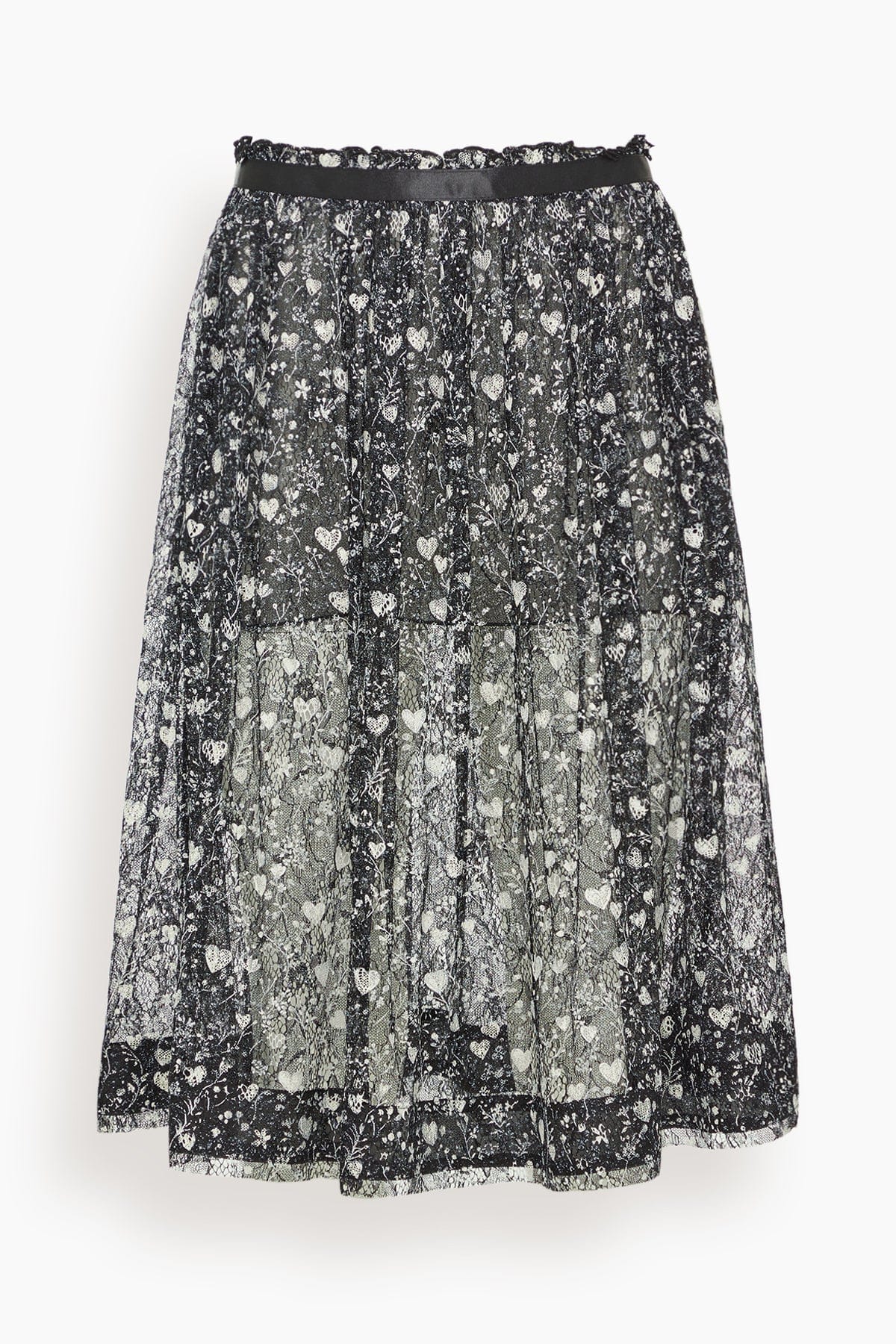 R13 Lace Midi Skirt in Mini Hearts on Black