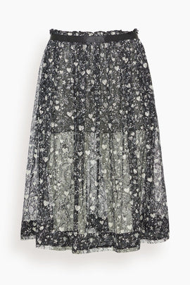 Lace Midi Skirt in Mini Hearts on Black