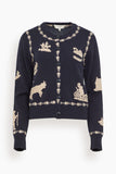 Sea Margeurite Lace Patch Cardigan in Navy