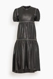 R13 Relaxed Midi Dress with Zipper Inserts in Black