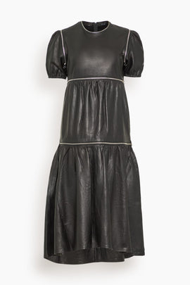 Relaxed Midi Dress with Zipper Inserts in Black