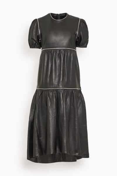 Relaxed Midi Dress with Zipper Inserts in Black