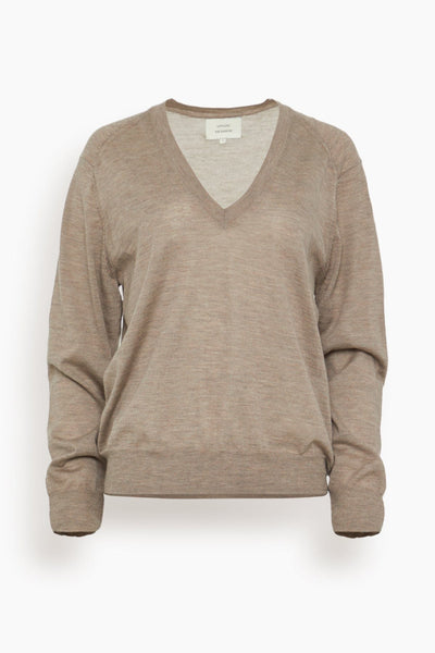 Julio V Neck Fine Knit Sweater in Taupe Melange