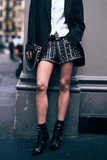 R13 5 Pocket Leather Short in Black Strips with Studs