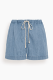 Another Tomorrow Chambray Drawcord Short in Light Blue Wash