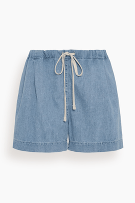 Chambray Drawcord Short in Light Blue Wash