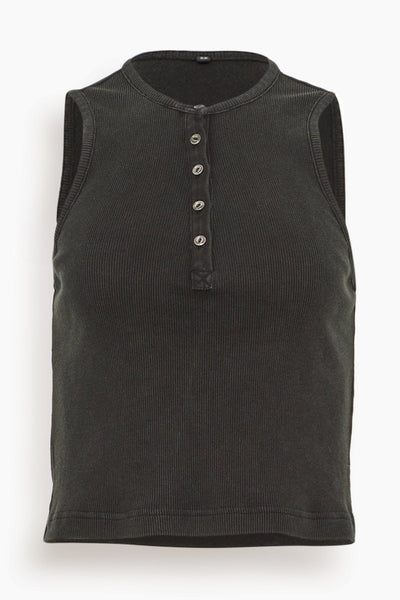 Henley Tank Top in Washed Black