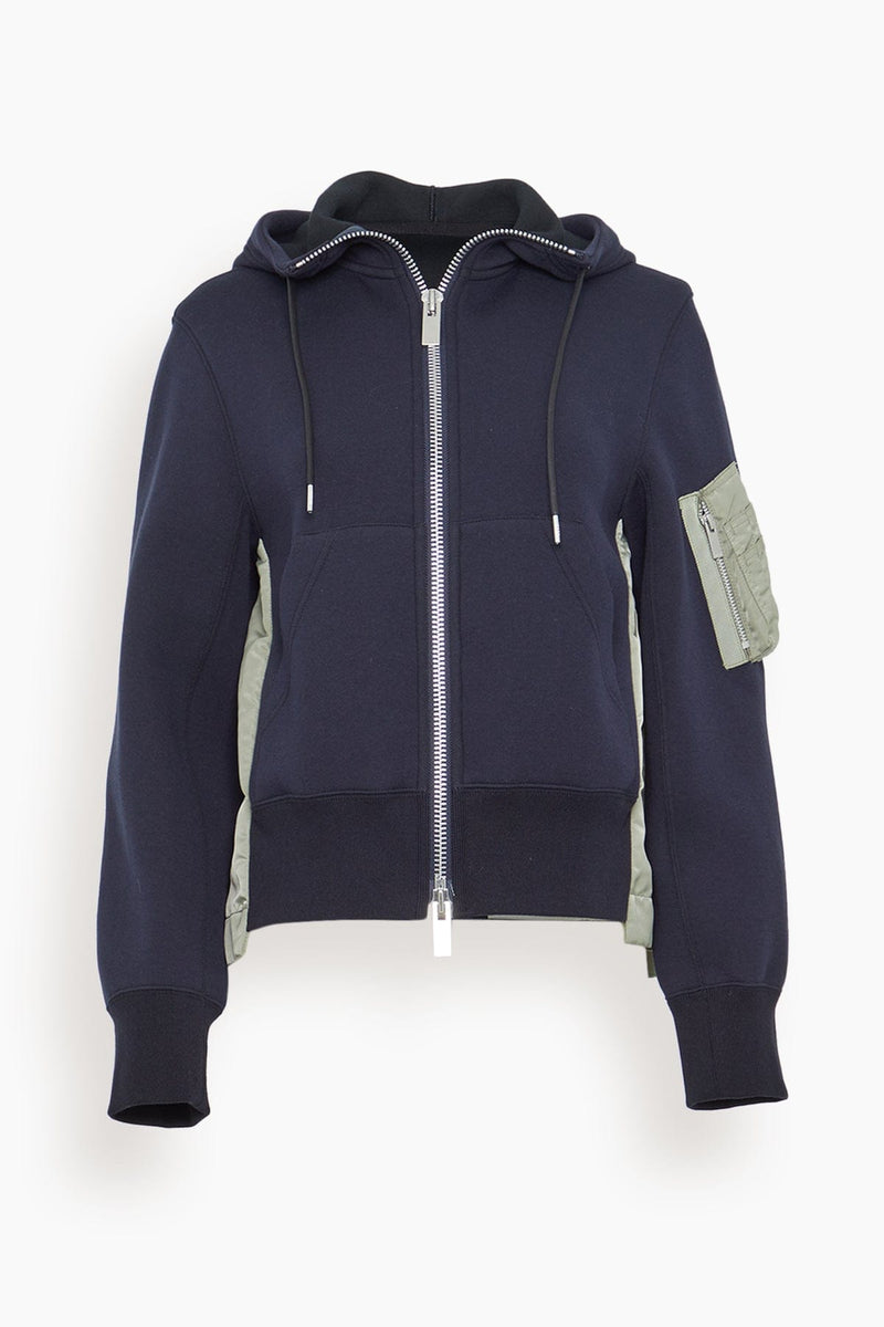 Sacai Sponge Sweat x Nylon Twill Hoodie in Navy x Light Khaki