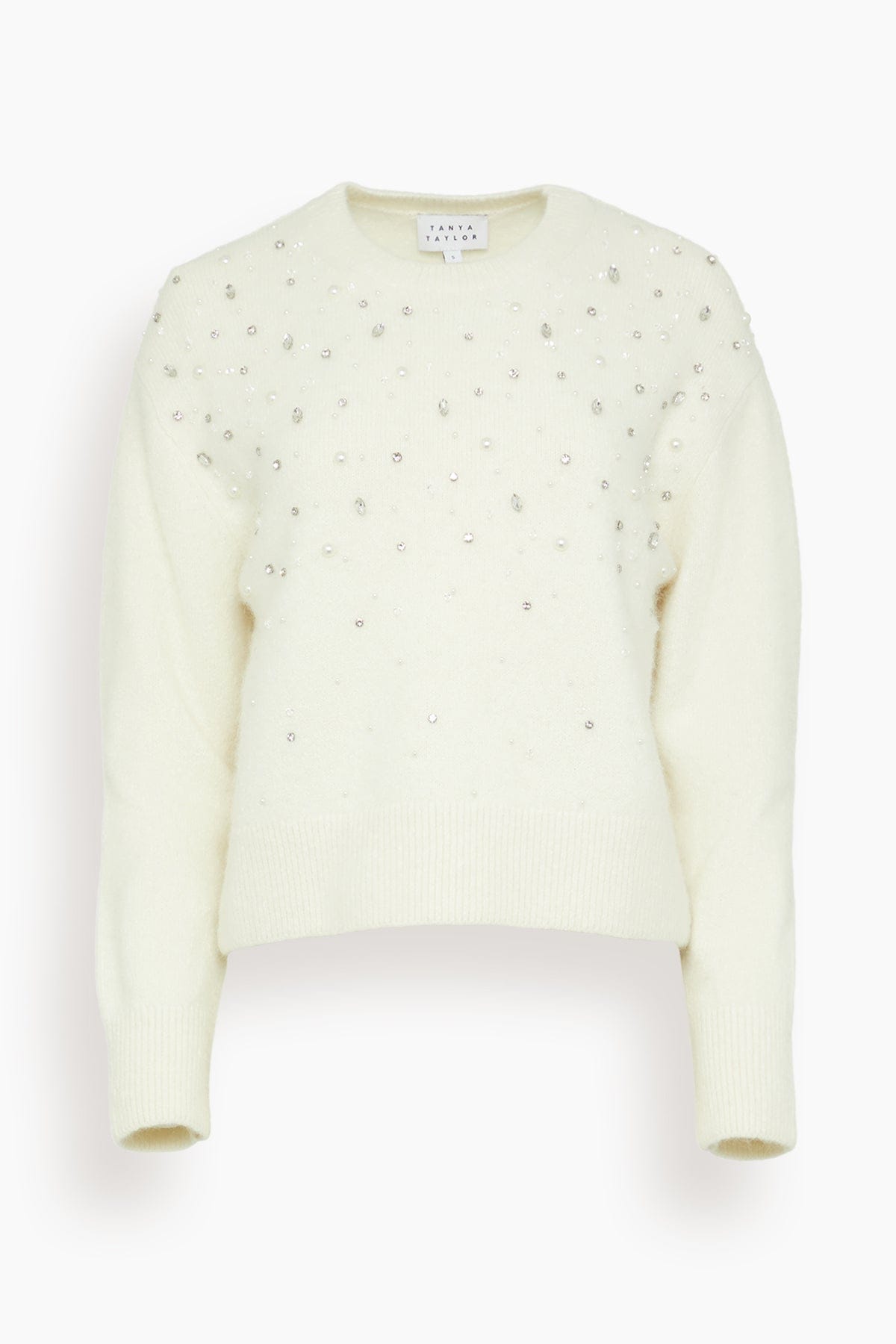 Tanya Taylor Lexia Embellished Sweater in Cream