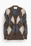 Lisa Yang Elaria Cardigan in Wood/Night Fall/Sand/Cream Argyle Brushed