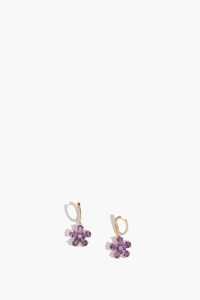 Amethyst Flower Drop Earrings in 14K Gold