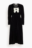 Sea Seraphine Velvet Long Sleeve Midi Dress in Black