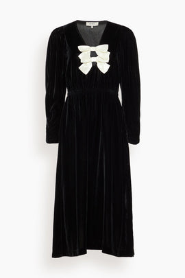 Seraphine Velvet Long Sleeve Midi Dress in Black