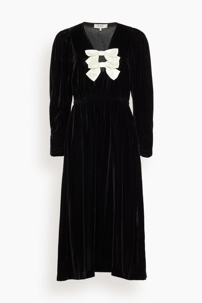 Seraphine Velvet Long Sleeve Midi Dress in Black