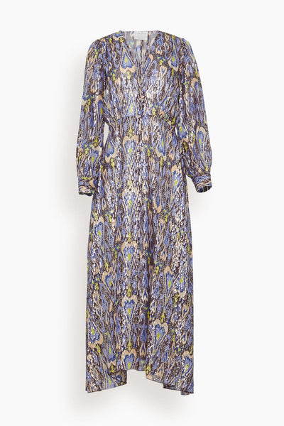 Northern Light Print Fil Coup Long Dress in Night Fall