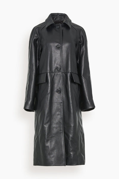 Raglan-Sleeve Leather Coat in Black
