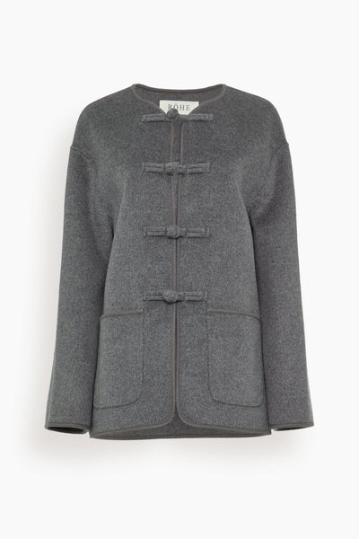 Mandarin Double-Faced Wool Jacket in Mid Grey Melange
