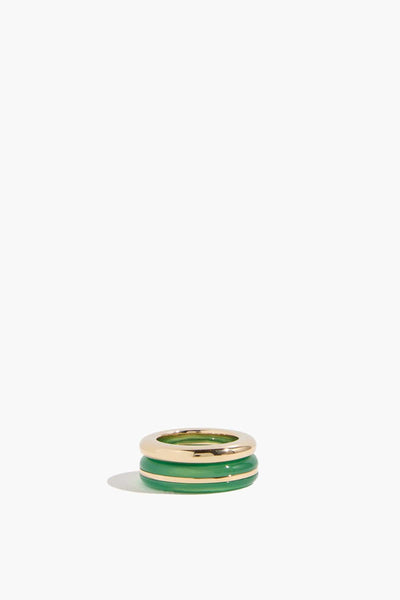 Essential Gold Ring Stack in Green Chalcedony