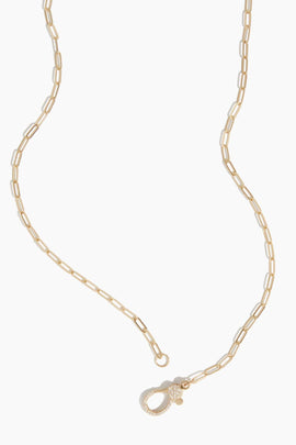 18" Pave Clasp Paperclip Chain in 14k Yellow Gold