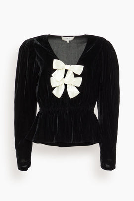 Seraphine Velvet Long Sleeve Top in Black