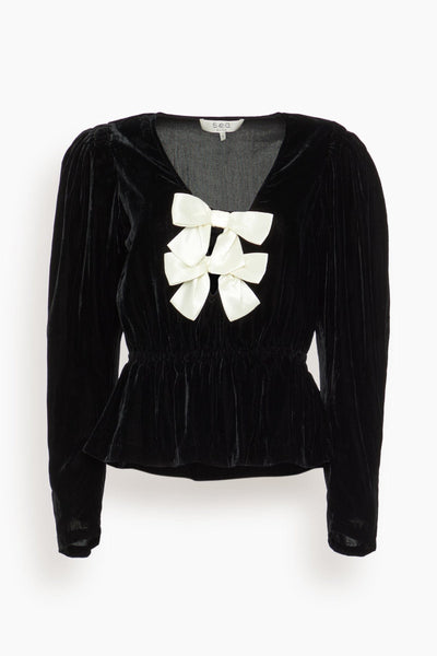 Seraphine Velvet Long Sleeve Top in Black