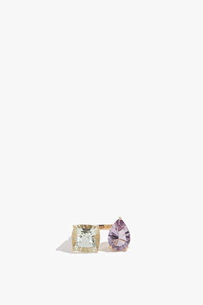 Green and Purple Amethyst Dual Gemstone Ring in 14k Yellow Gold