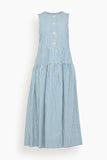 Toast Casual Dresses Pleated Candy Stripe Cotton Dress in Ocean Blue/Ecru Pleated Candy Stripe Cotton Dress in Ocean Blue/Ecru