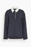 Tibi Bonded Viscose Sculpted Polo in Dark Navy