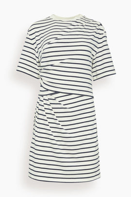 Zeus Short Sleeve Draped T-Shirt Dress in Midnight Stripe