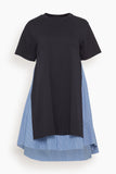 Sacai Poplin x Cotton Jersey Dress in Navy/Blue Stripe
