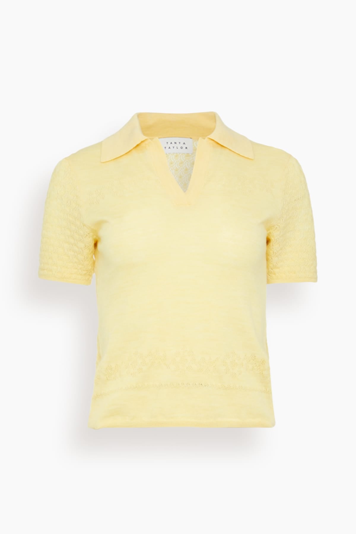 Tanya Taylor Pointelle Camilla Knit Top in Lemon Meringue